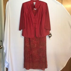 Suit. Red Jacket and Red Floral Dress. 2 pieces.